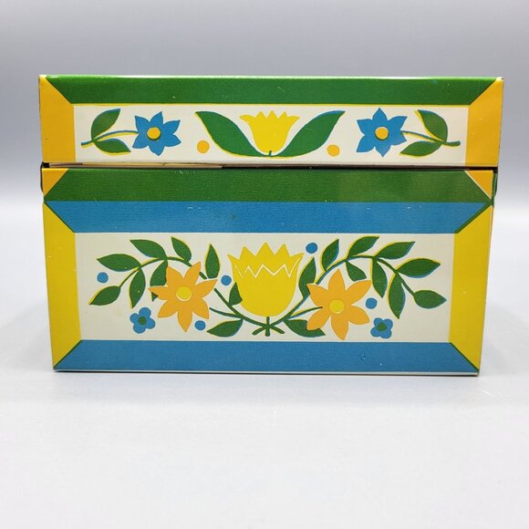 Vintage Syndicate Recipe Card Tin Recipe Box W/ Grandmas Recipes Floral Folk Art - Picture 10 of 16